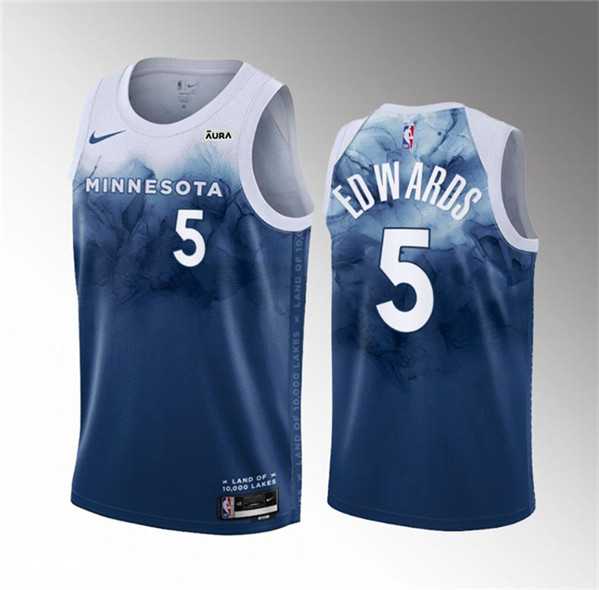 Mens Minnesota Timberwolves #5 Anthony Edwards Blue 2023-24 City Edition Stitched Jersey Dzhi